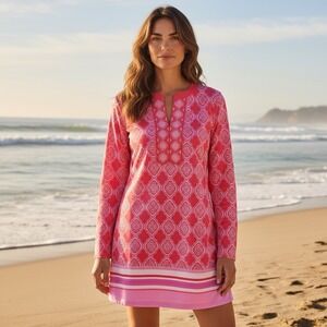 Cabana Life NWT Coral White‎ XL Athletic Dress or Swim Coverup stretchy UPF rash